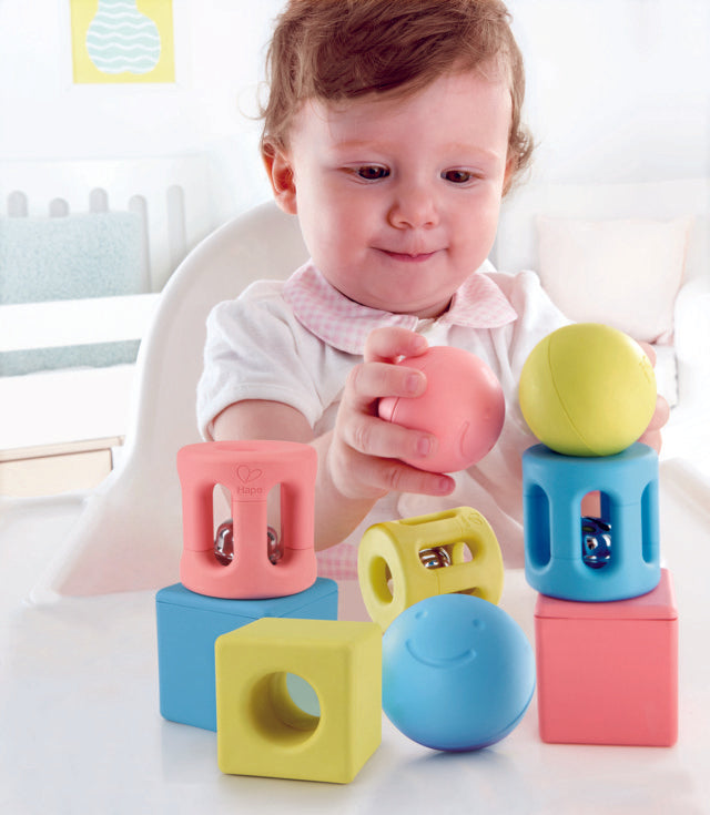 Hape Geometric Rattle Trio perfect for little hands, baby and new borns The Toy Wagon