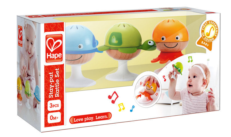 Hape Stay-put Rattle Set, a first musical instruments for babies, perfect for making music The Toy Wagon
