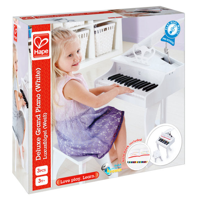 Hape Deluxe White Grand Piano a great first musical instrument for children The Toy Wagon