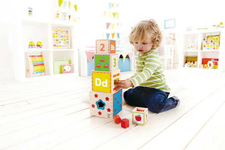 Hape Pyramid of Play with sHape and colours and able to build towers The Toy Wagon