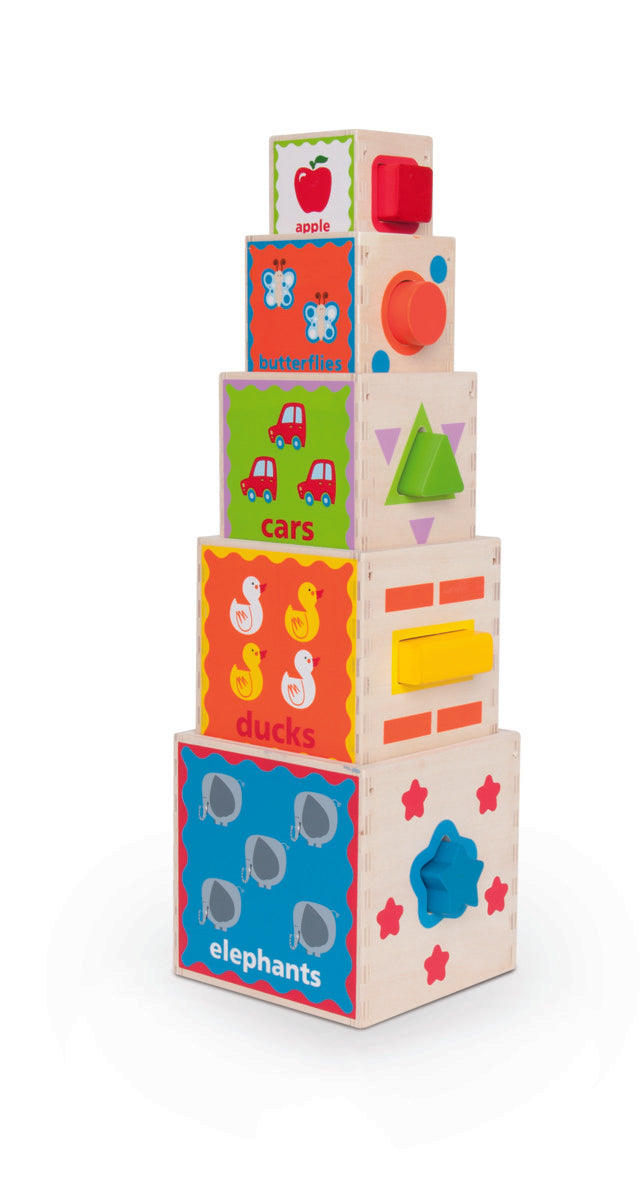 Hape Pyramid of Play with sHape and colours and able to build towers The Toy Wagon