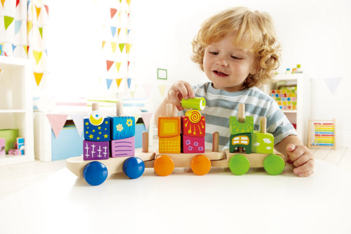 Hape Fantasia Blocks Train for kids uniquely sHaped blocks with enchanting patterns inspire building in a whole new way for kids The Toy Wagon