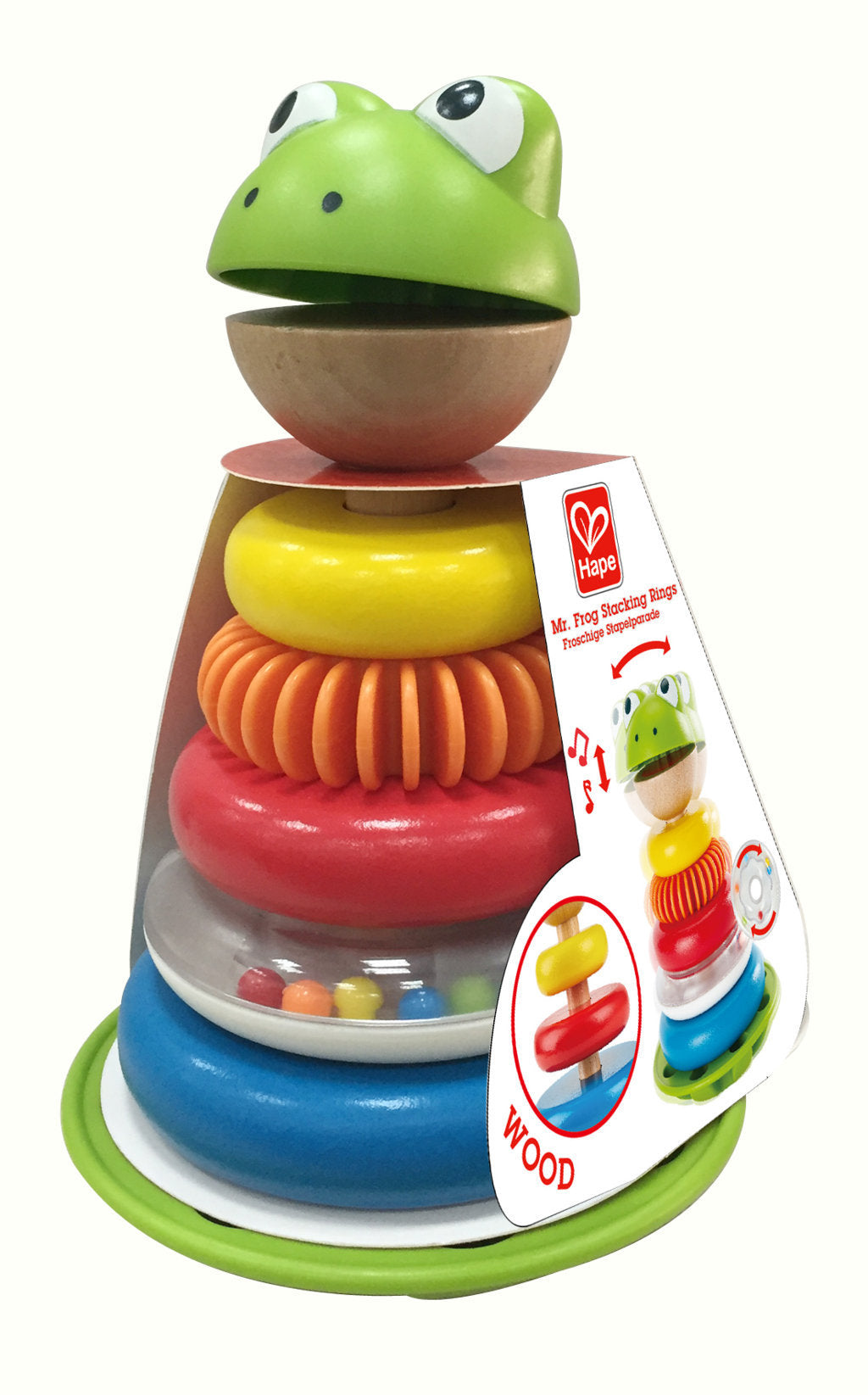 Hape Mr Frog Stacking Rings will help children learn about colors, counting and sounds The Toy Wagon