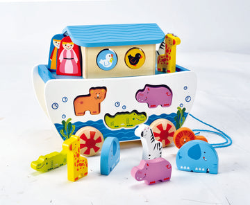 Hape Pull along Noah’s Ark wooden push or pull along toy for babies The Toy Wagon