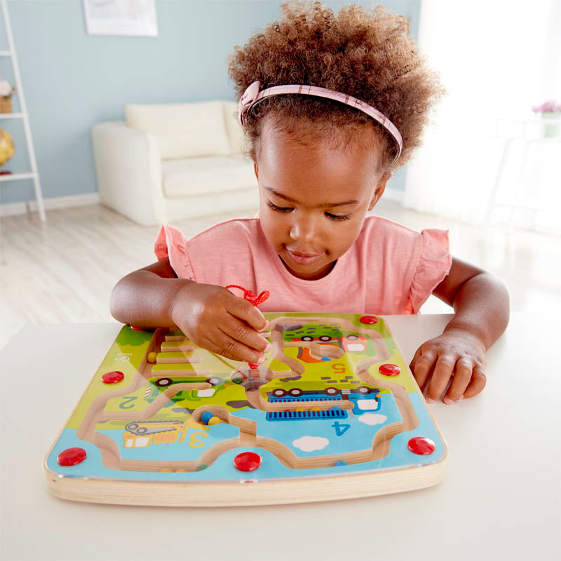 Hape Construction & Number Maze Puzzle promotes dexterity, hand/eye coordination, and manipulation with woodend educational toys The Toy Wagon