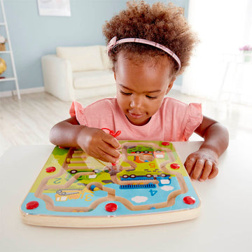 Hape Construction & Number Maze Puzzle promotes dexterity, hand/eye coordination, and manipulation with woodend educational toys The Toy Wagon
