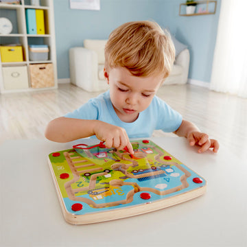 Hape Construction & Number Maze Puzzle promotes dexterity, hand/eye coordination, and manipulation with woodend educational toys The Toy Wagon