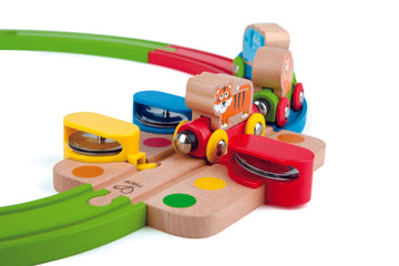 Hape Rainbow Puzzle Railway is wooden railway and train set The Toy Wagon