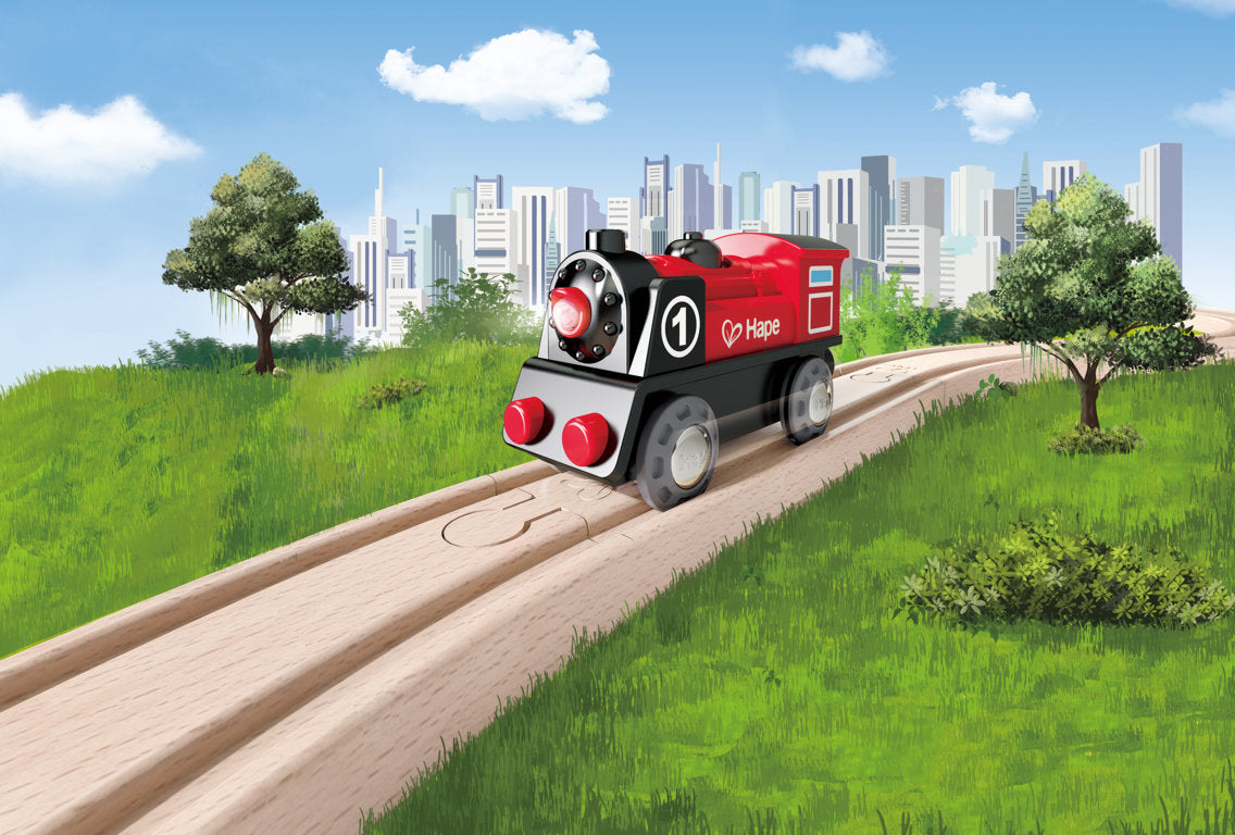Hape Battery Powered Engine No.1 is wooden railway and train set The Toy Wagon