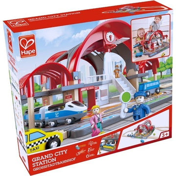 Hape Grand City Station is wooden railway and train set The Toy Wagon