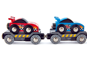 Hape Race Car Transporter is wooden railway and train set The Toy Wagon