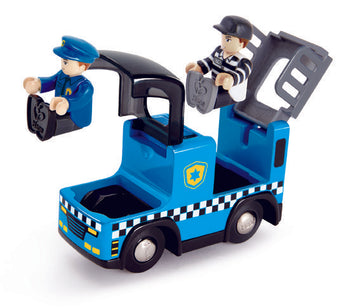 Hape Police Car with Siren is wooden railway and train set The Toy Wagon