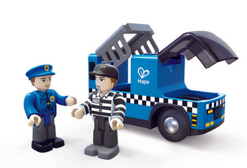 Hape Police Car with Siren is wooden railway and train set The Toy Wagon