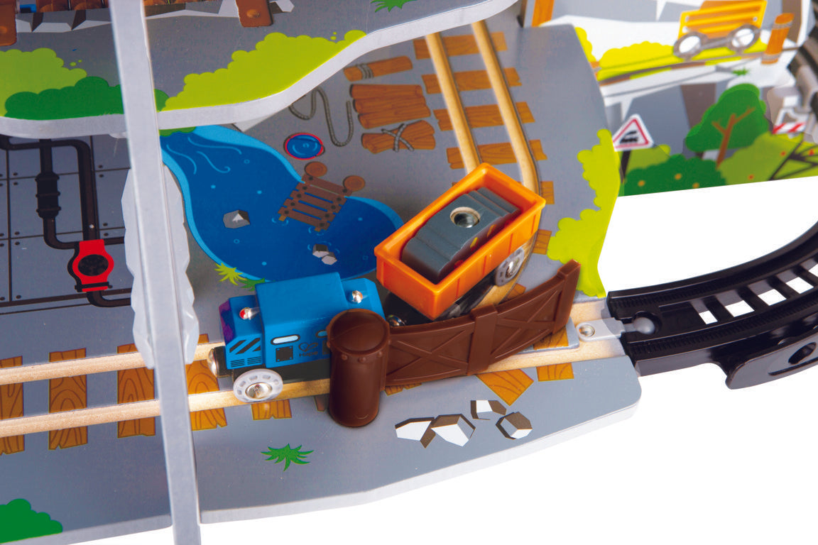 Hape Mighty Mountain Mine is wooden railway and train set The Toy Wagon