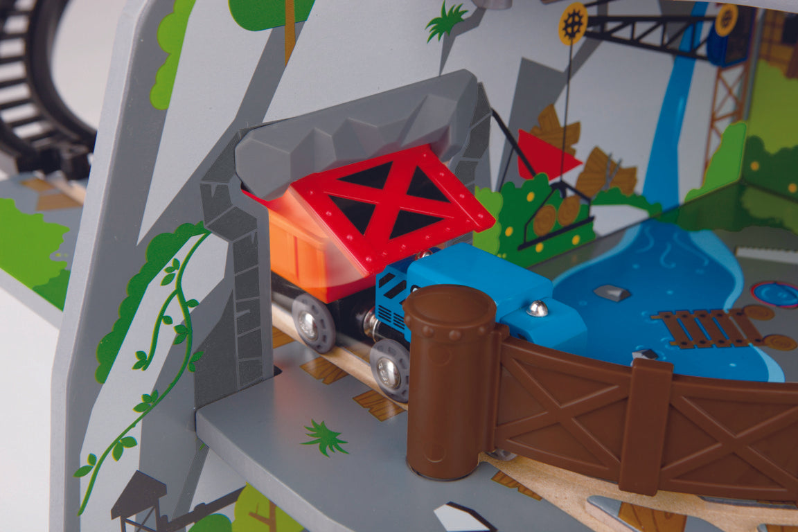 Hape Mighty Mountain Mine is wooden railway and train set The Toy Wagon