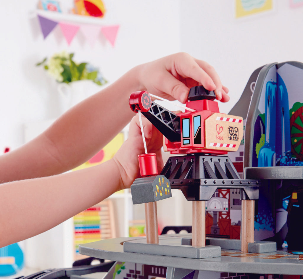 Hape Mighty Mountain Mine is wooden railway and train set The Toy Wagon