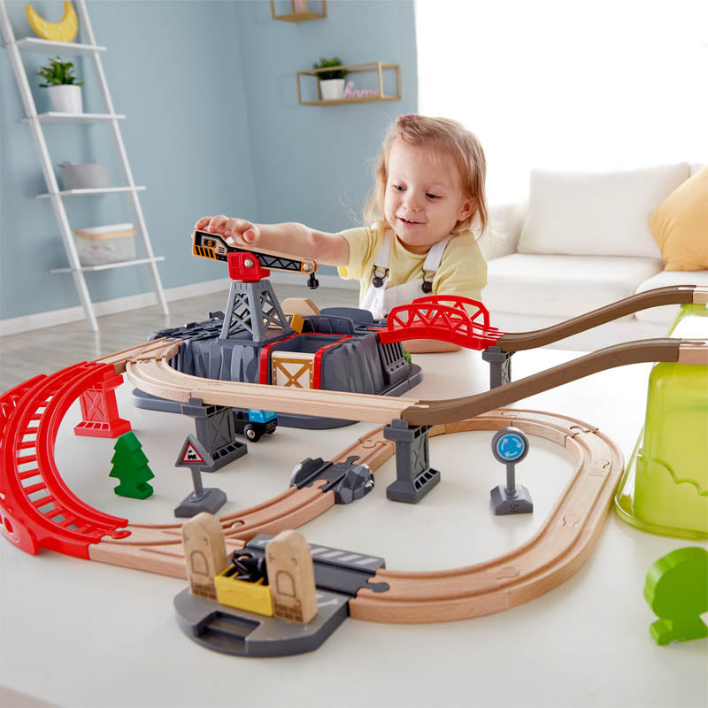 Hape Railway Bucket-Builder-Set is wooden railway and train set The Toy Wagon