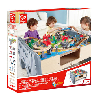 Hape 70pc Railway Train & Table Set Quality wooden toys