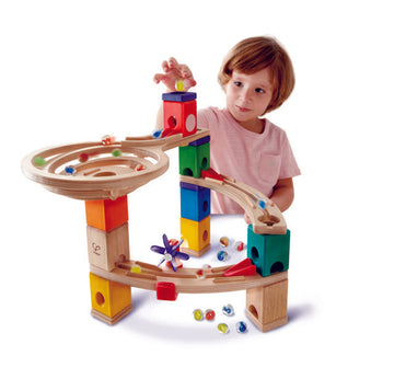 Hape Quadrilla Race to the Finish wooden marble run, contruction and STEAM play The Toy Wagon