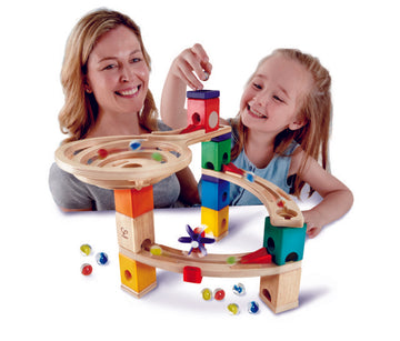 Hape Quadrilla Race to the Finish wooden marble run, contruction and STEAM play The Toy Wagon