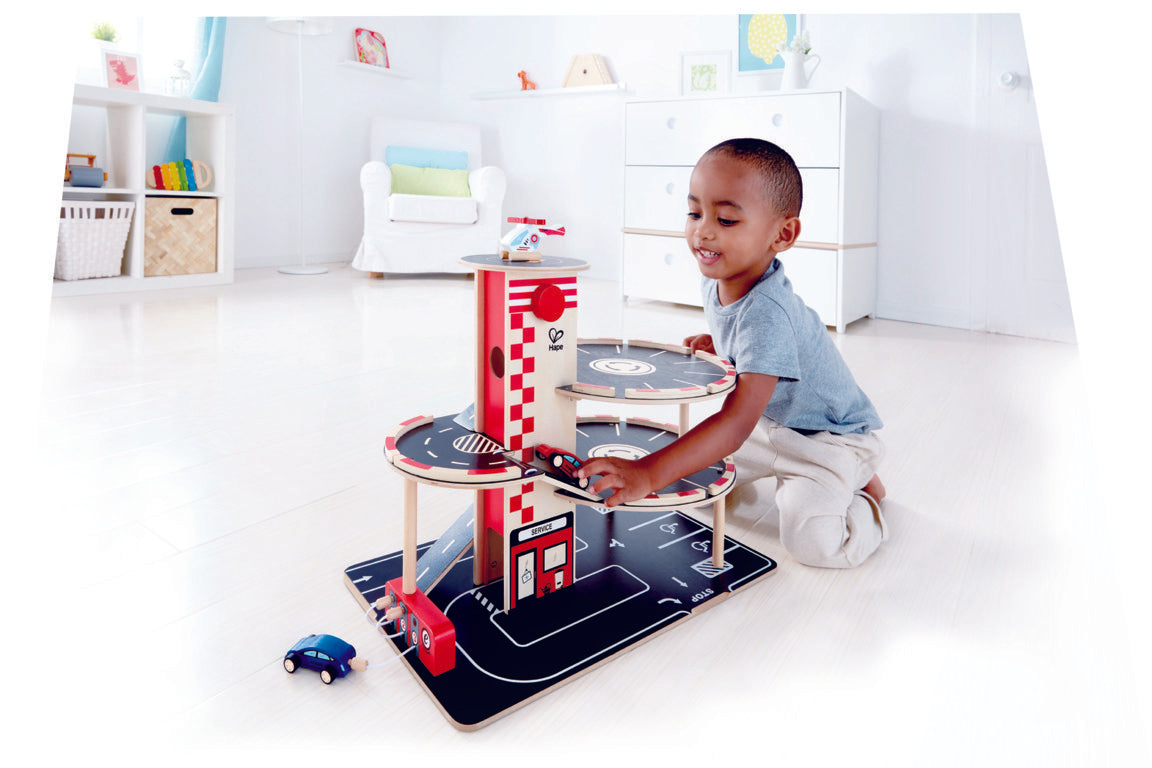 Hape Park and Go Garaged imaginative play quality wooden toys The Toy Wagon
