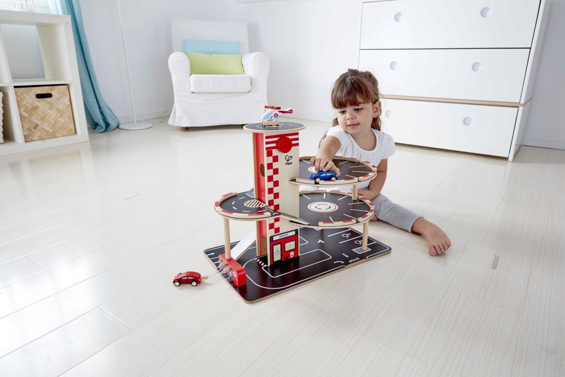 Hape Park and Go Garaged imaginative play quality wooden toys The Toy Wagon