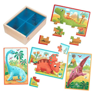 B. 4 Wooden Dinosaurs Jigsaw Puzzle in a Box