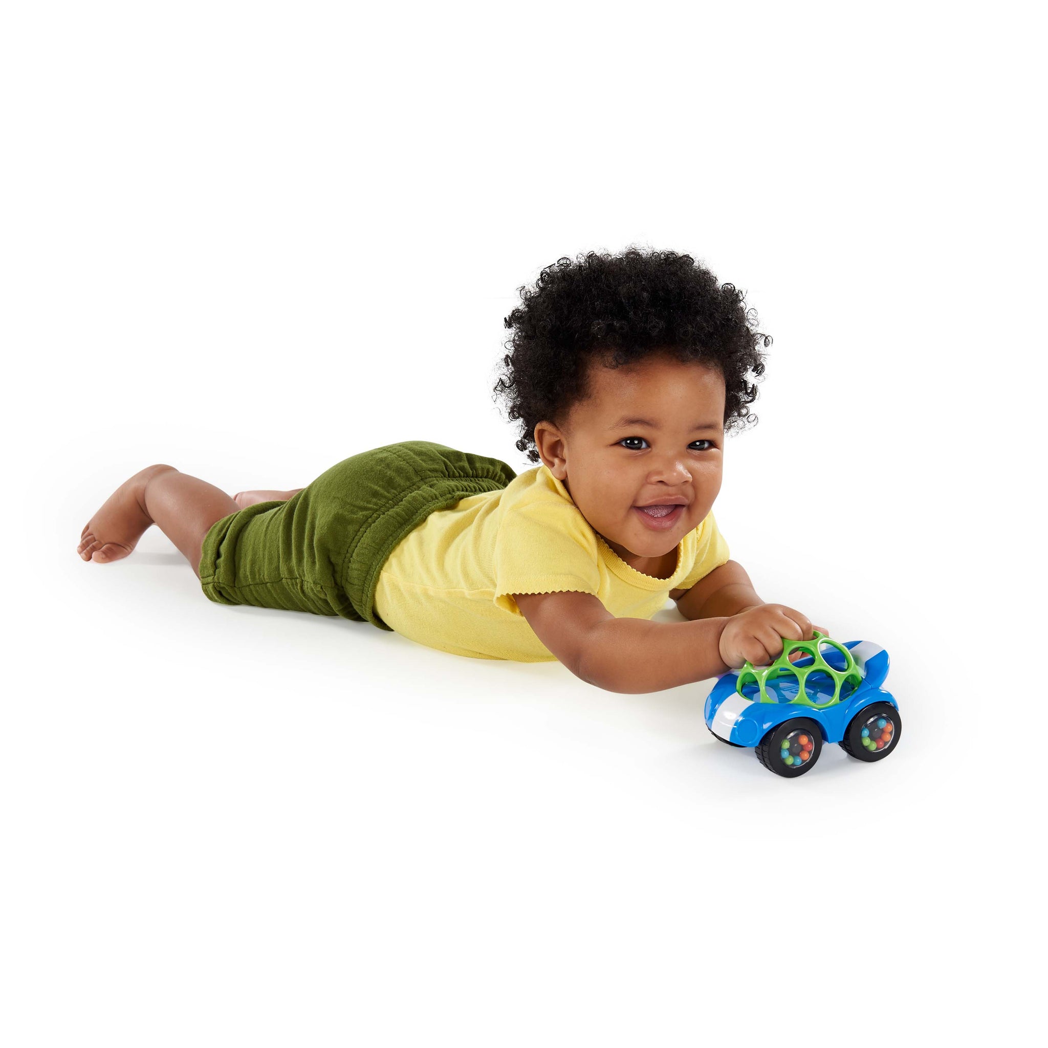 The soft, flexible O Ball Rattle & Roll material feature ample finger holes to make it a snap for baby to grasp and roll!