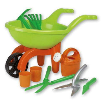 Green Garden Wheel Barrow Garden Set is a great accessory to have for winter and summer water and gardening play.