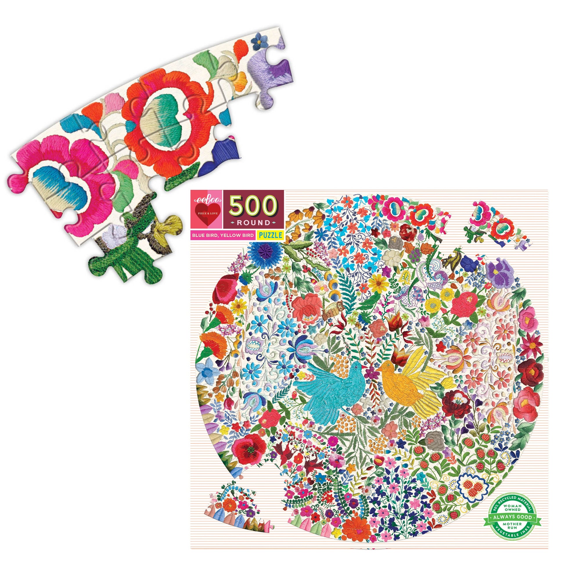 eeBoo 500pc Puzzle Blue Bird Yellow Bird Rd The Toy Wagon