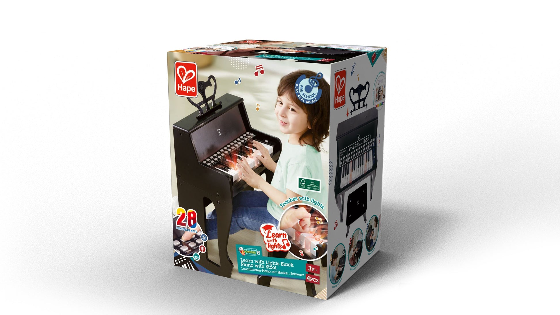 Hape Learn with Lights Black Piano with Stool