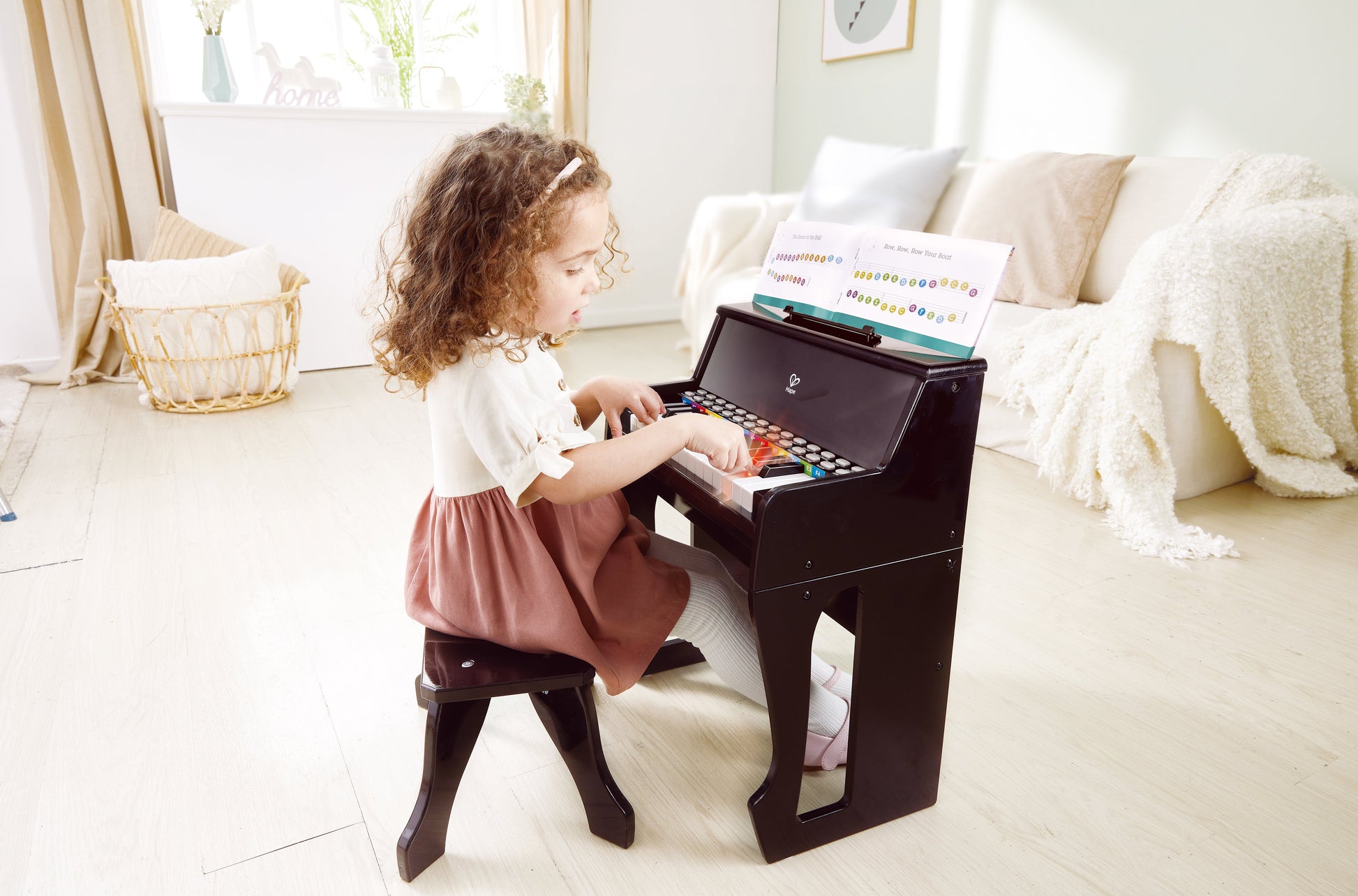 Hape Learn with Lights Black Piano with Stool