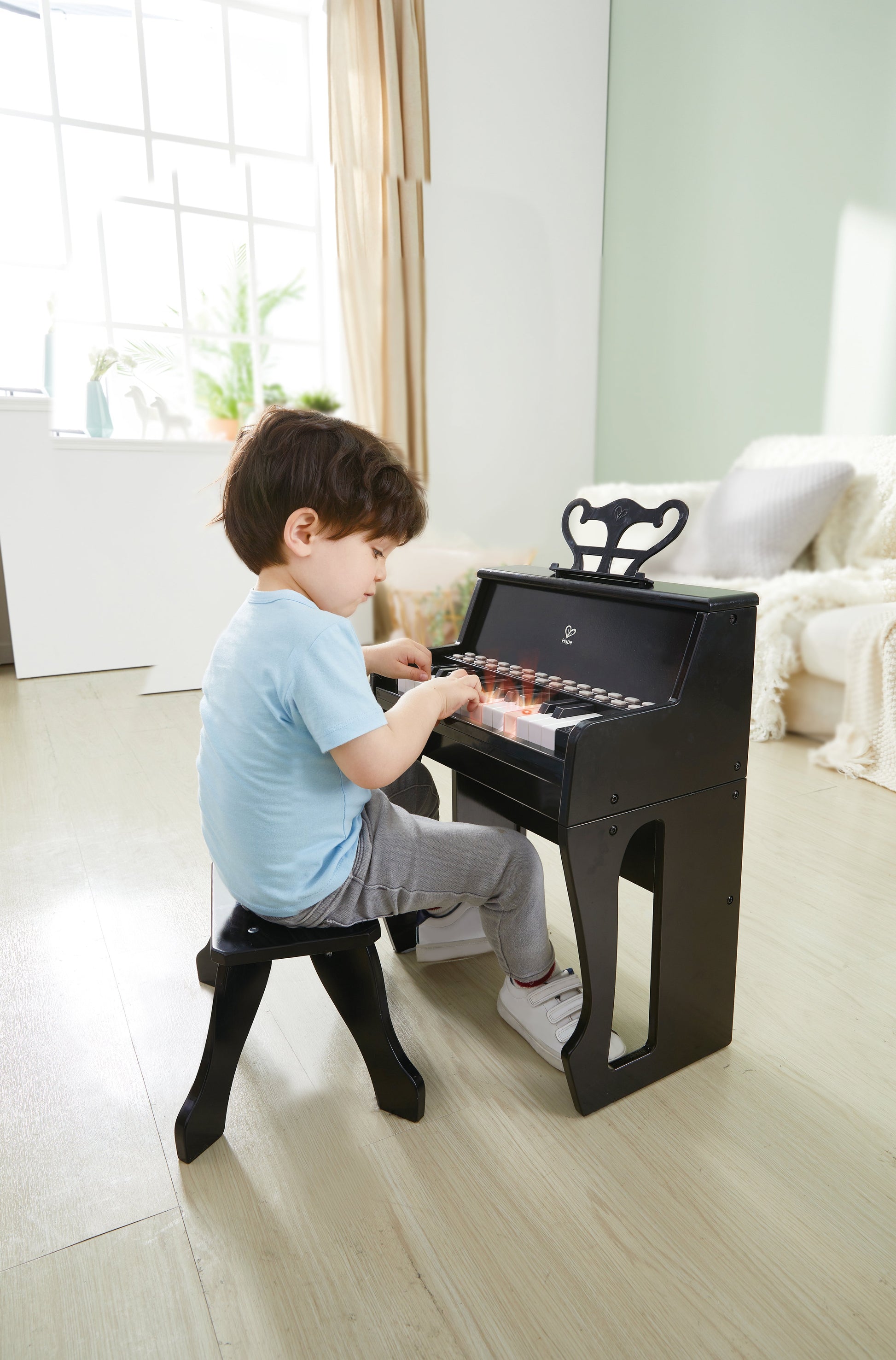 Hape Learn with Lights Black Piano with Stool