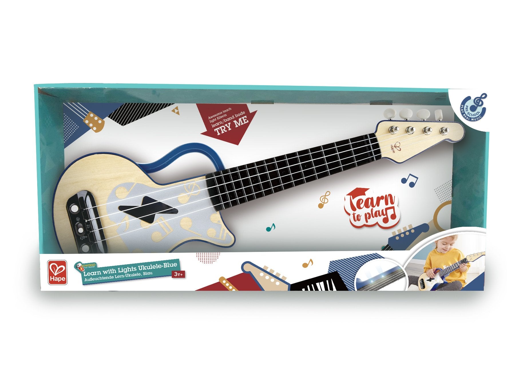 Hape Learn with Lights Ukulele-Blue The Toy Wagon