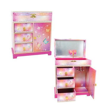 Pink Poppy Butterfly Skies Large Music Box