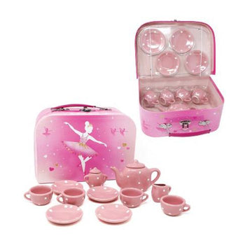 Pink Poppy Polka Dot Porcelain Tea Set in Case