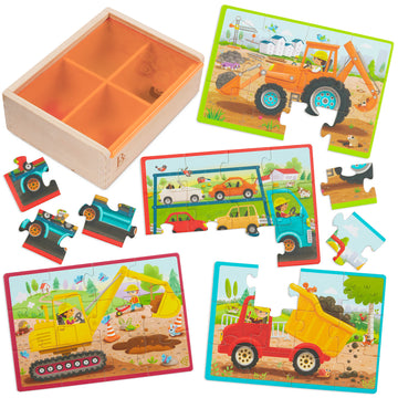 B. 4 Wooden Construction Jigsaw Puzzles in a Box