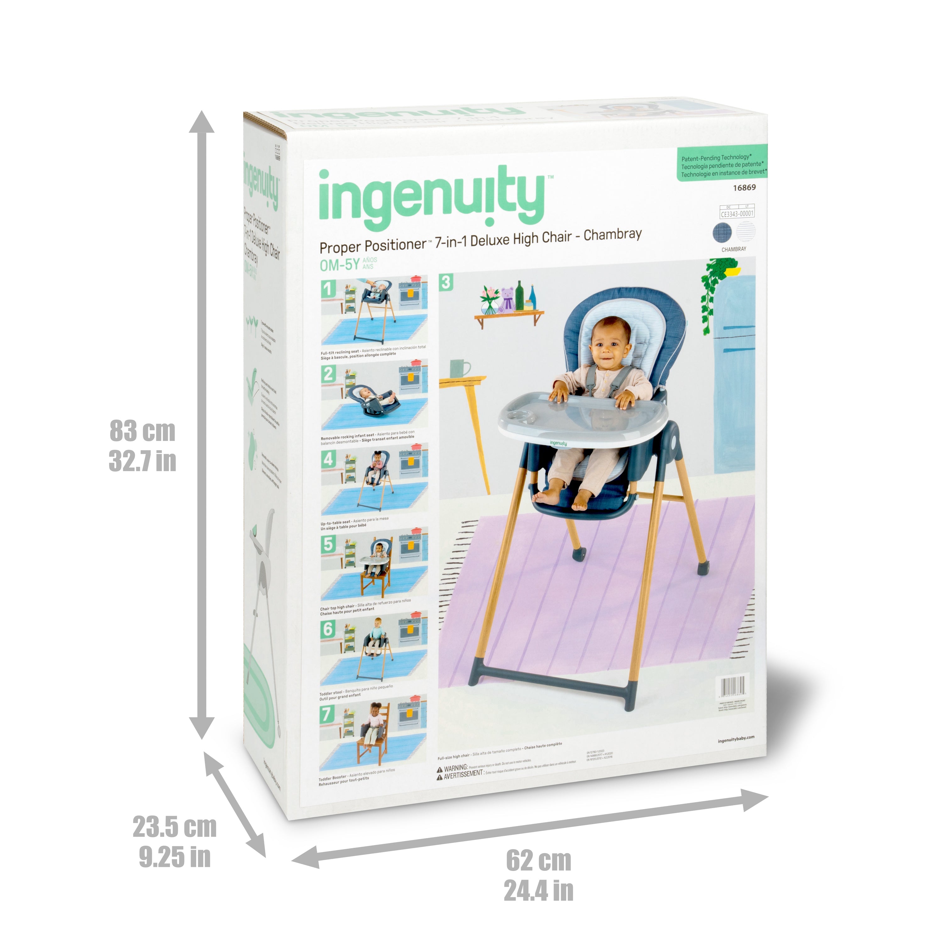 Ingenuity Proper Positioner Highchair 7 in 1 Deluxe Chambray
