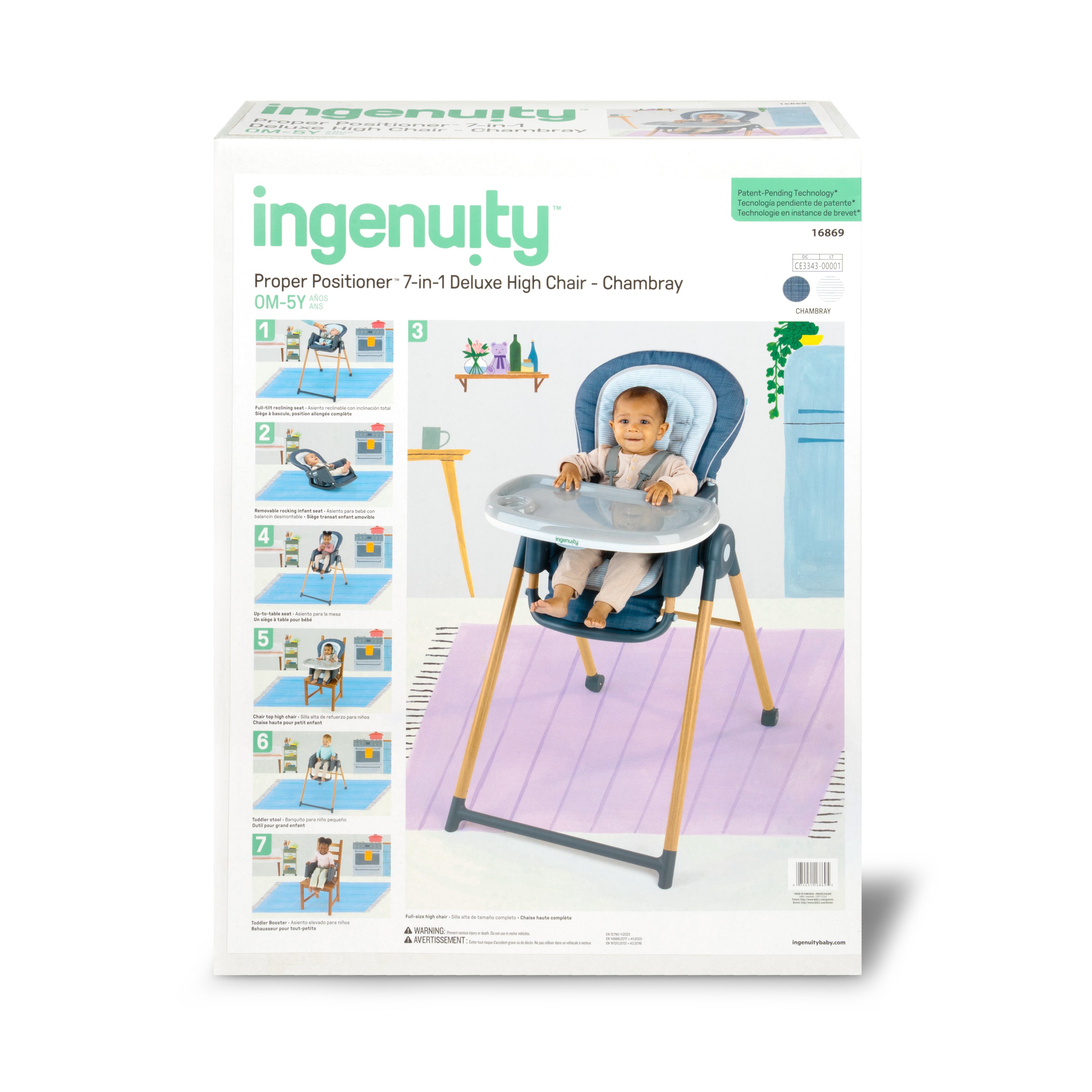 Ingenuity Proper Positioner Highchair 7 in 1 Deluxe Chambray