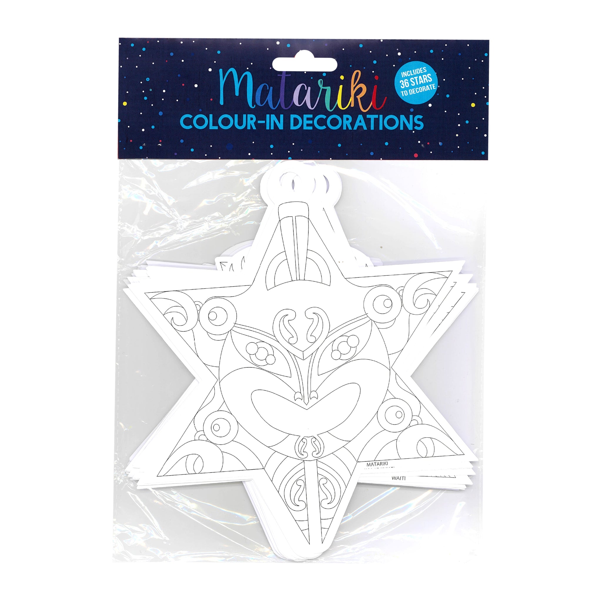 NZ Matariki Colour-In Star Set 25cm 36pc