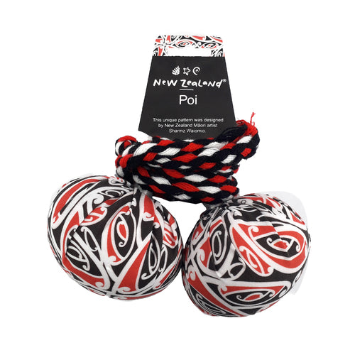 NZ Poi w/ Maori patterned fabric