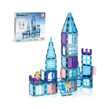Picasso Tiles - Magentic Building Tiles - Ice Winter Theme with 2 Characters 72 pc