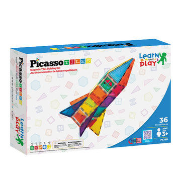 Picasso Tiles - Magnetic Building Blocks - Rocket with window and door 36pc