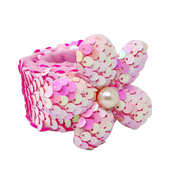 Pink Poppy Flower Sequin Slap Bracelet