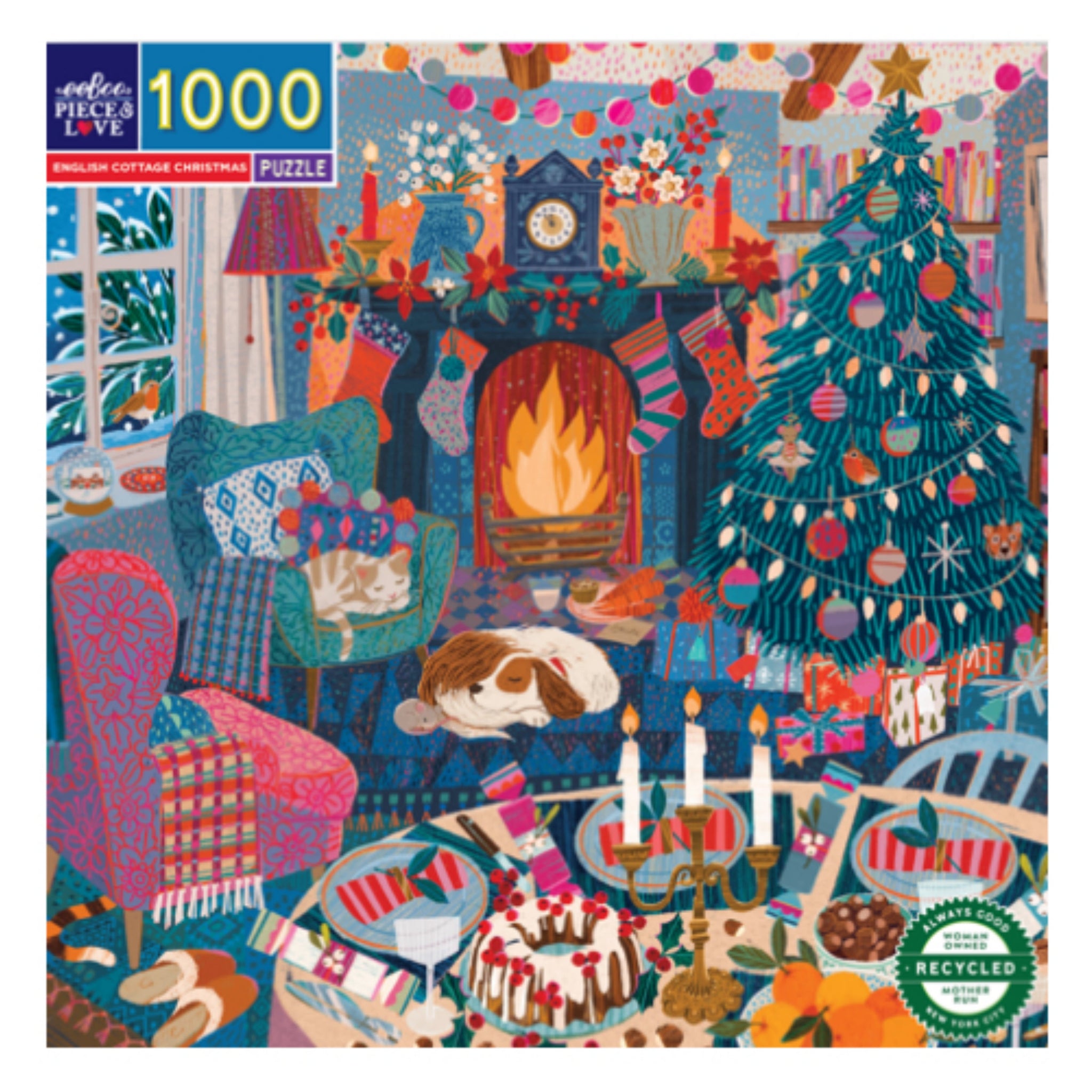 eeBoo 1000pc Puzzle English Cottage Christmas Sq