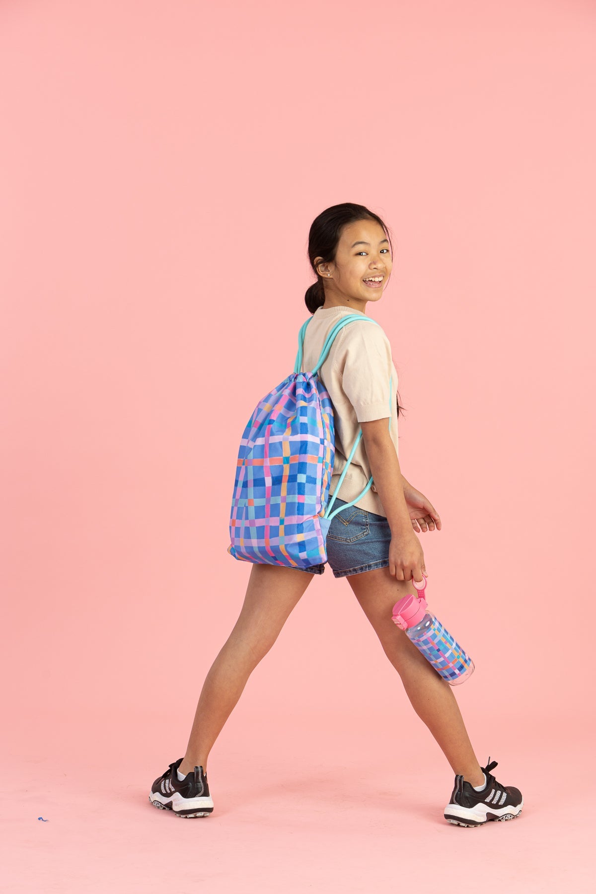 Spencil Big Drawstring Bag - Pastel Plaid