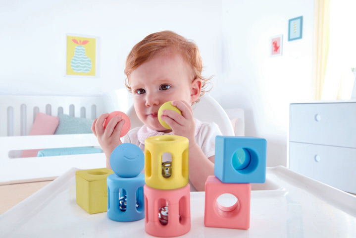 Hape Geometric Rattle Trio perfect for little hands, baby and new borns The Toy Wagon