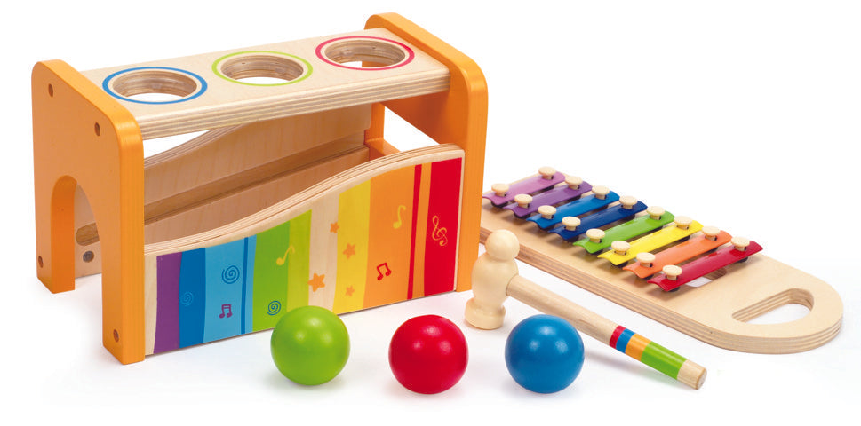 Hape Pound and Tap Bench, a first musical instruments for babies, perfect for making music The Toy Wagon