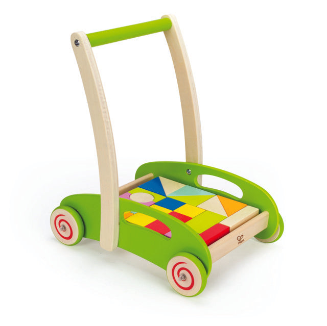 Hape Block and Roll wooden walker promotes dexterity, hand eye coordinations, and manipulations The Toy Wagon