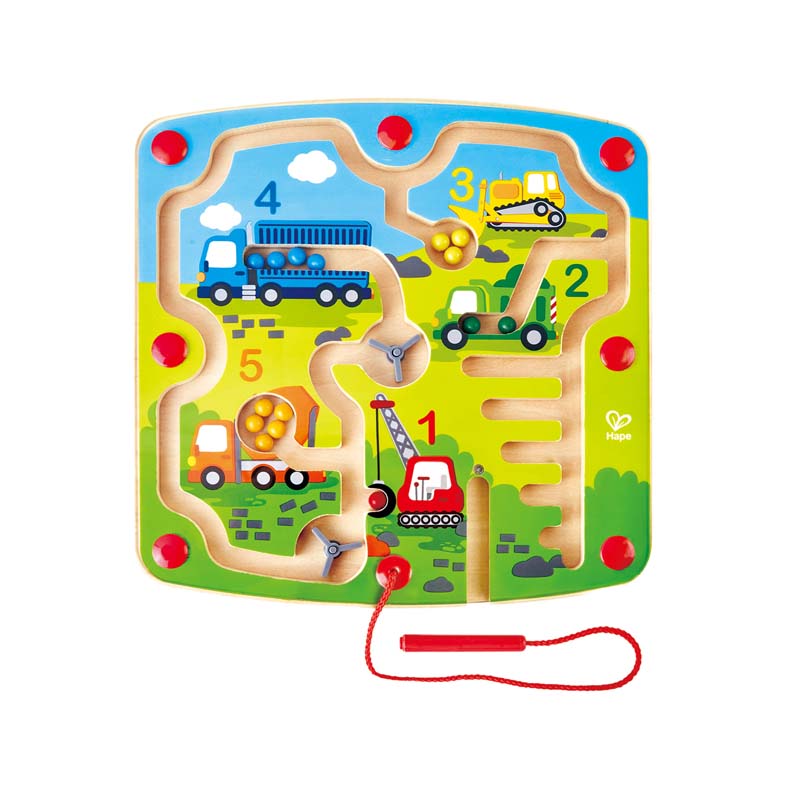 Hape Construction & Number Maze Puzzle promotes dexterity, hand/eye coordination, and manipulation with woodend educational toys The Toy Wagon